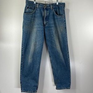 L L Bean Jeans double L relax fit blue jeans natural rips and wear